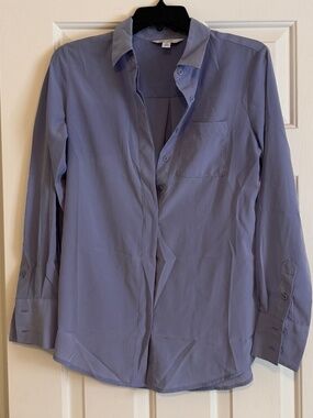 Blue button down blouse with collar